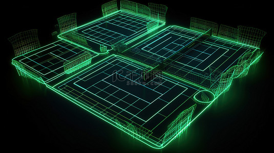 虚拟运动场 3d 霓虹灯网球场渲染动态游戏体验