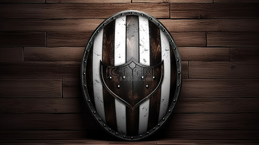 封面背景图片_带有黑白条纹的中世纪木盾的 3D 插图渲染
