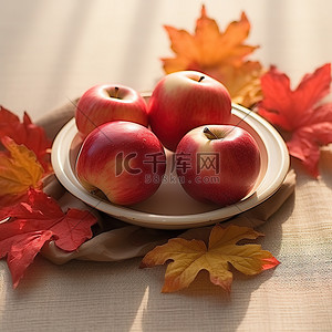 感恩背景图片_红苹果 秋天的树叶