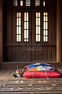 门地板背景图片_一只狗正躺在一座古屋内的地板上