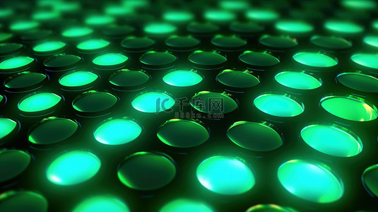 动态霓虹灯绿点运动 3D 插图充满活力的抽象图案