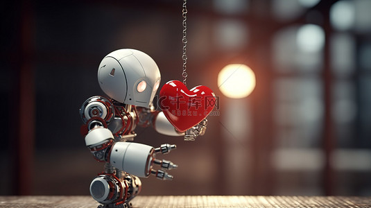 自动化背景图片_象征着持有红心的自动化媒人概念的机器人的 3D 渲染