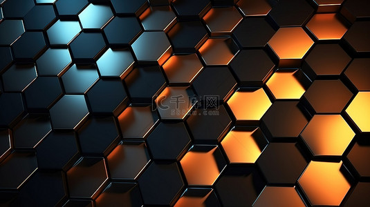 具有技术背景的坚固而简单的六角形蜂窝墙的 3D 插图