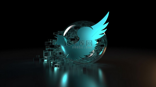 消息图标与 3D 渲染的 Twitter 徽标配对