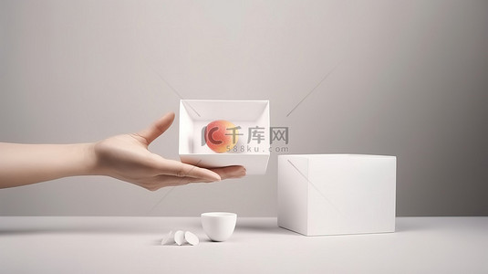 喝咖啡的女人背景图片_包含白色 3D 渲染对象的桃色盒子