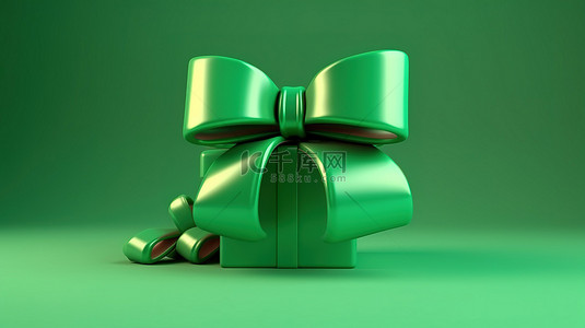 3D 圣诞快乐设计，在充满活力的绿色背景上饰有蝴蝶结和丝带