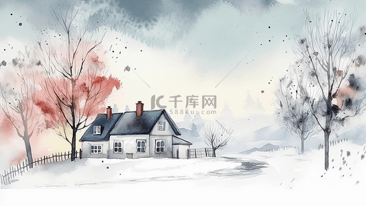 冬天水彩风景插画