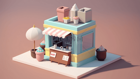 卡通冰淇淋店背景图片_夏天冰淇淋店3d模型