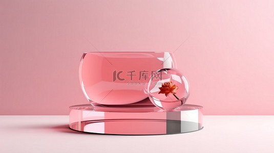 玻璃讲台的 3D 渲染，玻璃中带有粉色和玫瑰色，非常适合产品展示演示