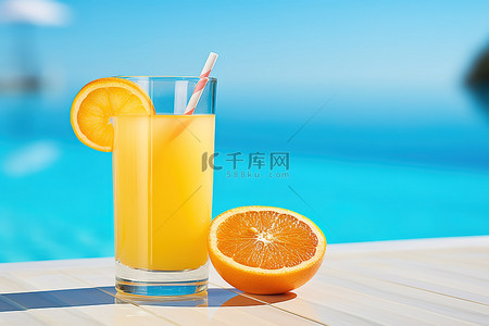 柠檬橙汁小清新背景图片_橙汁与水