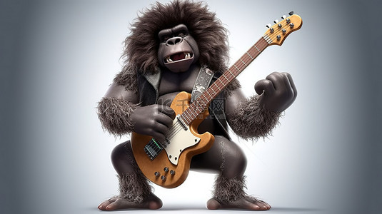 反叛猿摇滚明星的异想天开的 3D 卡通艺术