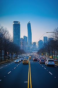 综合交通背景图片_韩国市中心交通堵塞