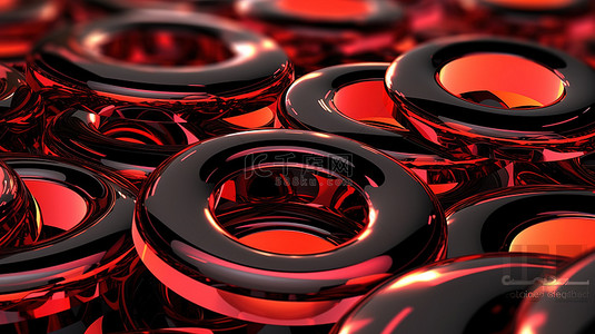 以红色环设计为特色的抽象 3D 渲染