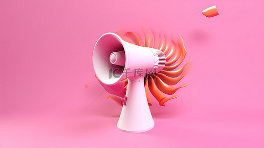 粉红色背景下的 3D 渲染扩音器场景创建者插图