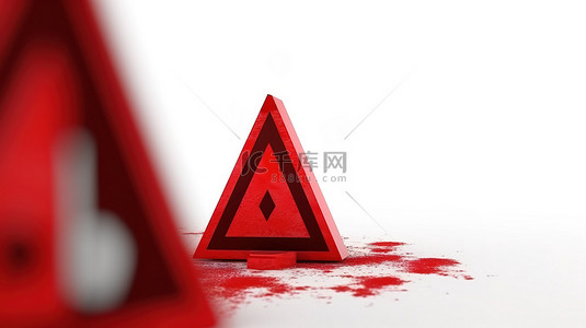 白色背景上的红色 3d 感叹号警报符号危险警告和注意标志