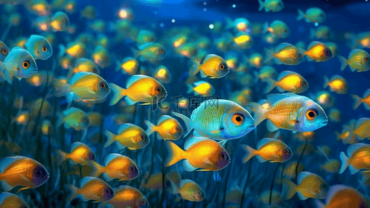 动物世界卡通动物背景图片_海底鱼群橙色背景