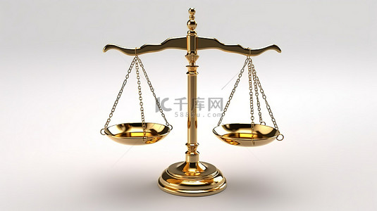 3d 渲染的法律尺度象征着白色背景上的正义概念