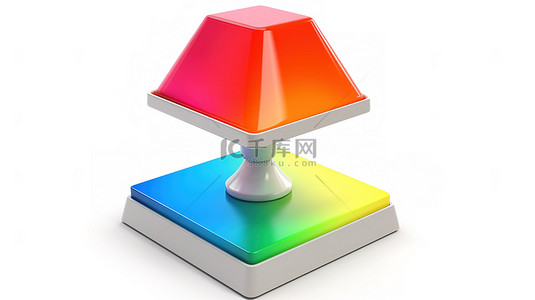 彩色学习桌背景图片_白色方形按钮键上 3d 渲染中的独立彩色台灯图标