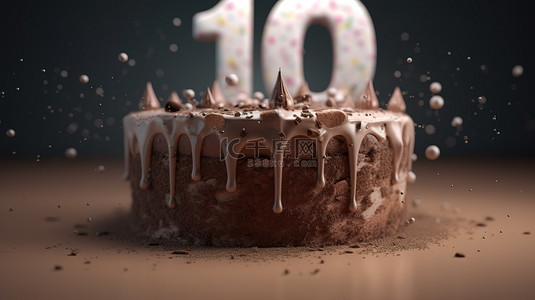 令人惊叹的 3D 渲染中的十岁生日蛋糕