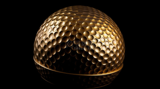 精致的金色高尔夫球在发球台上高质量 3D 渲染，剪切路径在黑色背景上隔离