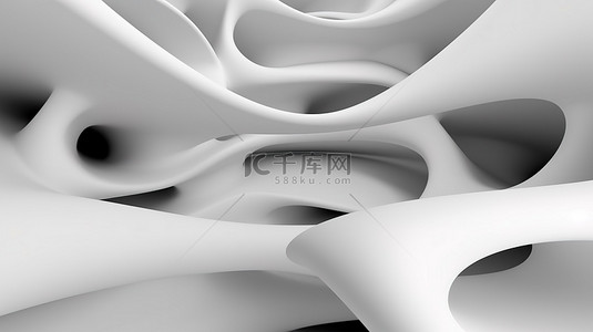 圆形白色背景上的流动曲线 3D 抽象插图