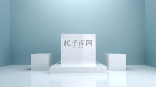 3d底座背景图片_3D 立方体舞台，带有宽敞的底座，用于白色背景上的产品模型