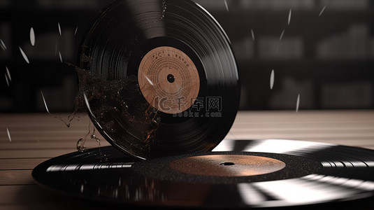 音乐门头背景图片_围绕 3d 黑胶唱片的音符