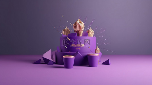 忠诚度计划和奖励在 3d 渲染中隔离在紫色背景上
