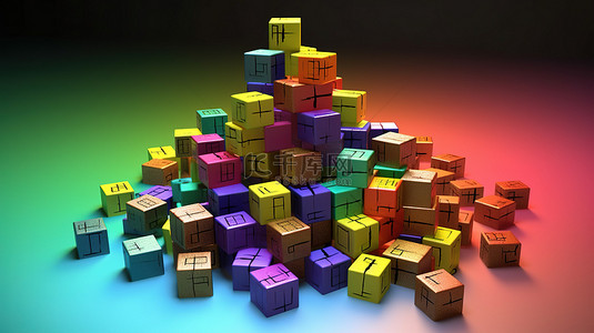 具有加密货币主题的 3d 渲染多彩多姿的立方体 nft 组合物