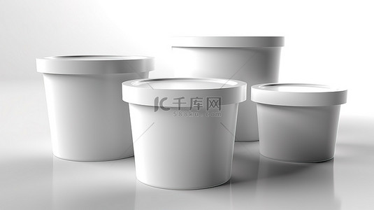 酸奶冰淇淋背景图片_光滑的白色容器，用于在清晰的背景 3D 渲染上盛装酸奶冰淇淋或甜点