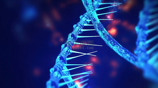 dna蓝色背景图片_宁静的蓝色背景上旋转 DNA 的 3D 插图