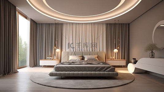 酒店床背景图片_简约酒店卧室家具的 3D 渲染