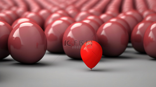 在商业竞赛中，充满活力的红色气球在人群中闪耀，独特的 3D 渲染概念