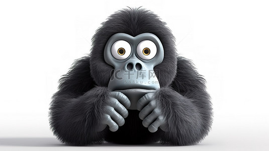 冻的表情搞笑背景图片_搞笑的 3D 大猩猩炫耀巨大的眼球和招牌
