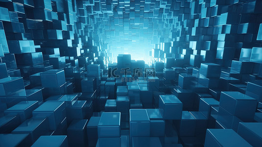 广告技术背景图片_广告技术概念场景 3d 呈现蓝色几何背景