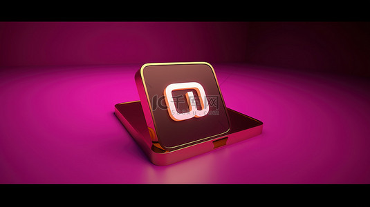 深粉色背景，带有 Instagram 标识和 3D 渲染中的方形徽章