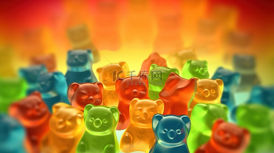 软糖小熊背景图片_彩色软糖熊在 3D 渲染中甜蜜耐嚼