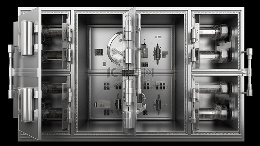 X 射线钢制银行保险箱或金库的孤立 3D 渲染