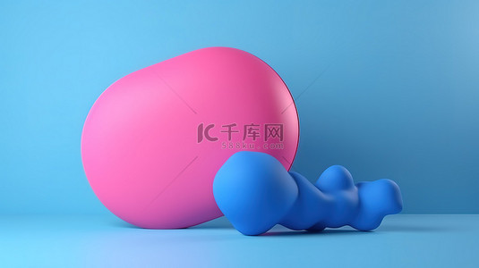谈话背景图片_粉红色背景上带有 3D 蓝色和粉红色模型的飞行语音气泡图标