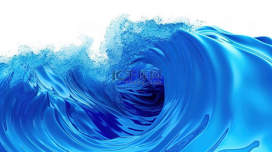 蓝色水纹图案背景图片_蓝色波浪艺术品的 3D 插图，具有充足的消息空间