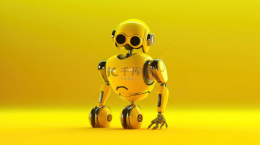 电脑可爱背景图片_黄色背景通过 3D 渲染展示单色霓虹黄色 ai 机器人