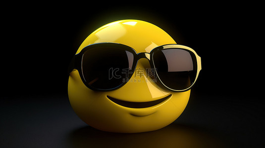 带有傻笑表情的酷黄色表情符号或表情符号 3d 渲染图像
