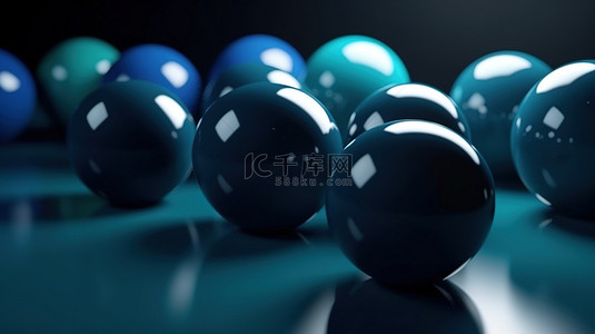 在孤立的蓝色背景上以充满活力的 3d 渲染的台球