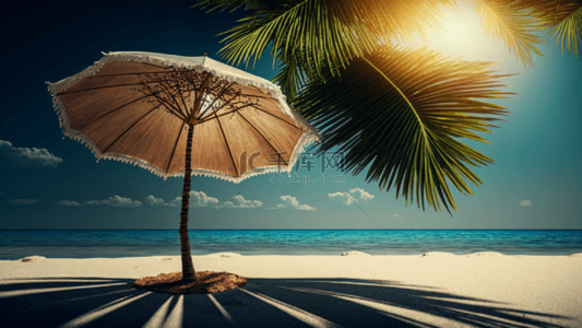 夏天海边椰树遮阳伞背景