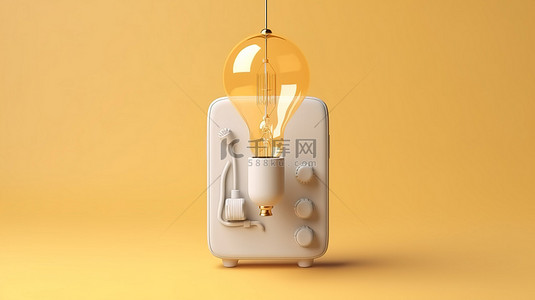 发创意背景图片_白色背景上带有创意灯泡的便携式移动房间空调的 3D 渲染