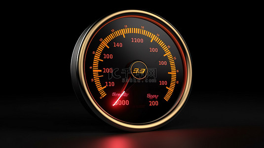 汽车指标背景图片_3D 渲染的车速表代表黑色背景下的压力水平