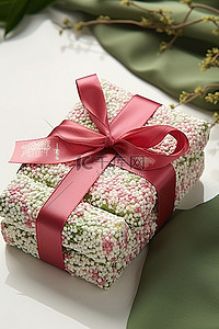新年糖果包背景图片_包装上装饰着绿色和粉色的包装纸