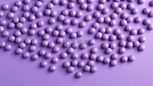 在单色背景 3D 渲染上以平躺风格排列的淡紫色子弹