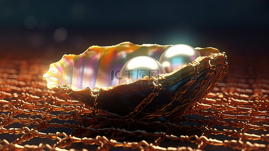 珍珠北京背景图片_揭开自然宝藏 3D 渲染的打开的蛤蜊，露出海中的珍贵珍珠