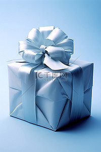 包裹丝带背景图片_用蓝丝带包裹在蓝色表面上的大礼物